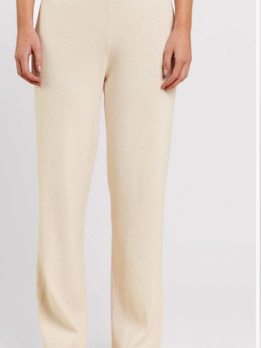 nuuds Women’s Beige Ribbed Knit Leggings Pants Flat Front Pull-On XL